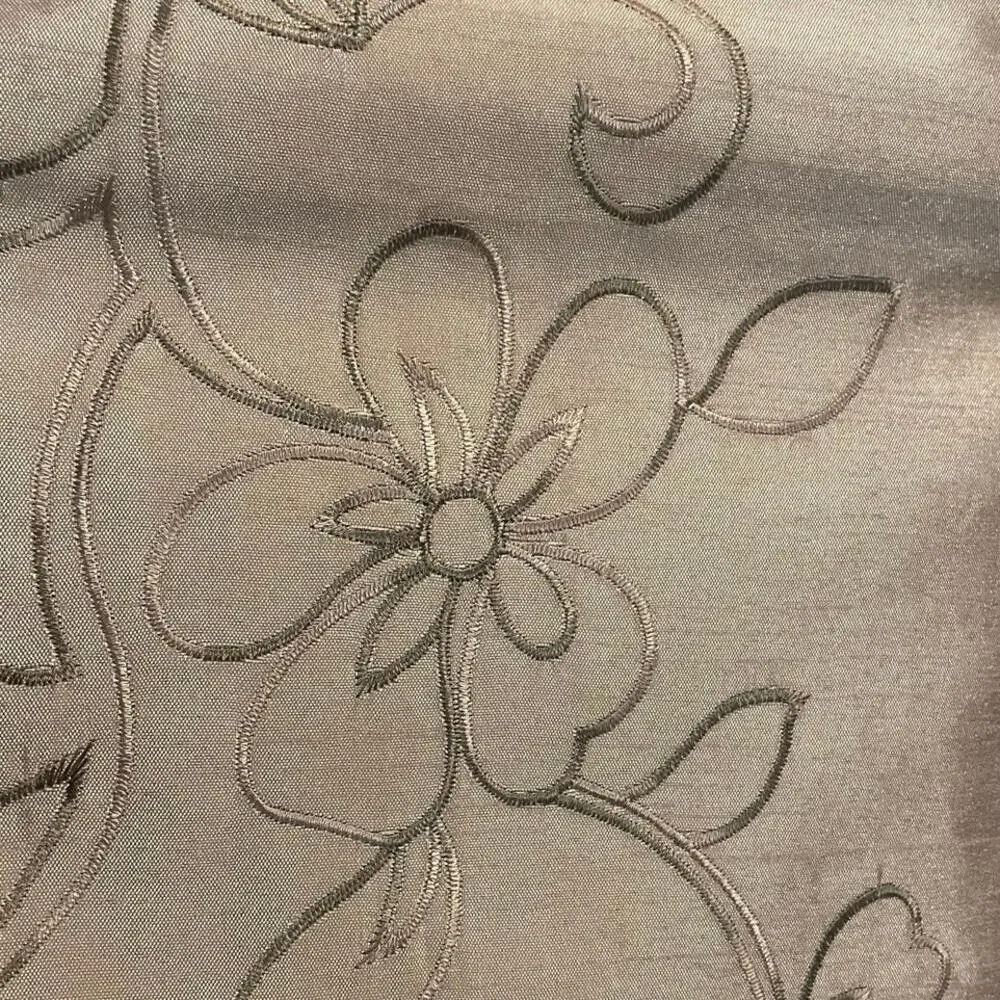 Shower Curtain Embroidered w Attached Valance Taupe Embroidered Flower 70x72 NIP
